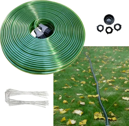 Miniatura 9 de SECBULK Manguera de Aspersión Plana de 50 Pies para riego de césped, manguera de remojo de jardín con agujeros, manguera de agua resistente y ligera