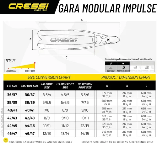 Miniatura 5 de Cressi Gara Modular Impulse - Aletas para buceo libre con palas intercambiables, fabricadas en Italia