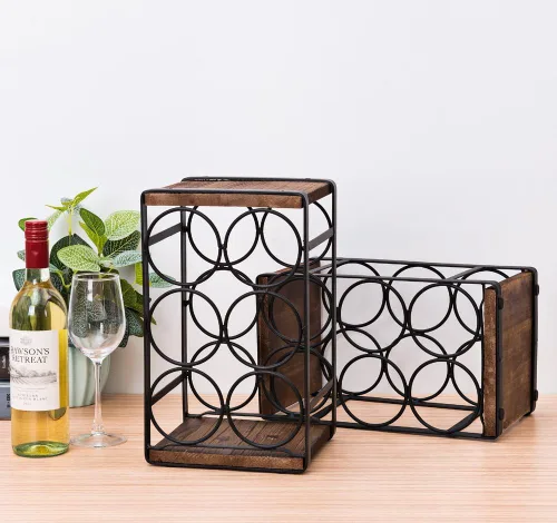Miniatura 4 de Botellero de madera rústica 6 botellas sin necesidad de montaje marrón