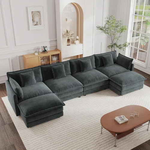 Miniatura 20 de mikibama - Sofá seccional modular, sofá en forma de L de 76.4 pulgadas para sala de estar, sofá cama cómodo tipo nube con otomano móvil, combinación
