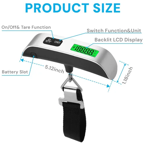 Miniatura 2 de Báscula digital de equipaje, báscula de equipaje portátil de 110 libras para viajes con pantalla LCD retroiluminada, conmutación de 4