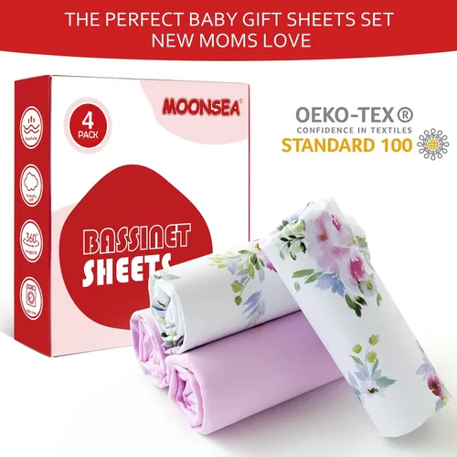 Miniatura 3 de Sábanas de moisés para niñas, paquete de 4 (33 x 20 pulgadas), compatibles con AirClub, Mika Micky, Baby Delight, Dream On Me, Koola Baby, AMKE