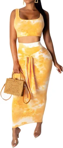 Conjunto sexy de 2 piezas para mujer, sin mangas, con estampado de teñido anudado, camiseta corta sin mangas, Varios colores