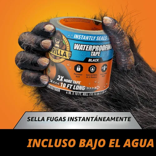 Miniatura 2 de Cinta adhesiva Gorilla impermeable para parchar y sellar, cinta negra, 4 pulgadas x 10 pies (paquete de 1) - Sello permanente resistente al clima