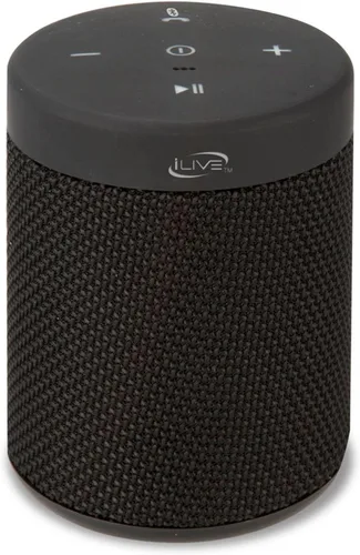 iLive Electronics Altavoz inalámbrico de tela impermeable, 2.56 x 2.56 x 3.4 pulgadas, batería recargable incorporada, negro (ISBW108B)