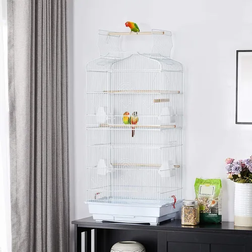 Miniatura 2 de Yaheetech Jaula para pájaros de 41" de tamaño mediano con parte superior abierta, para periquitos, cacatúas, loros con cuello de anillo indio, Blanco