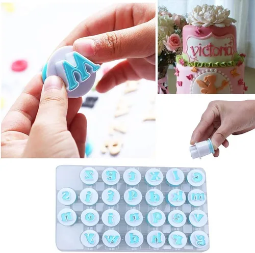 Juego de 26 piezas de sellos estampadores para galletas, cortadores de galletas con letras del alfabeto y números, molde para pasteles y galletas