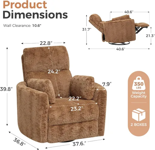 Miniatura 2 de HUSFU Silla reclinable giratoria eléctrica, silla mecedora para habitación del bebé para adultos con luz nocturna y puertos USB y tipo C, cómodas