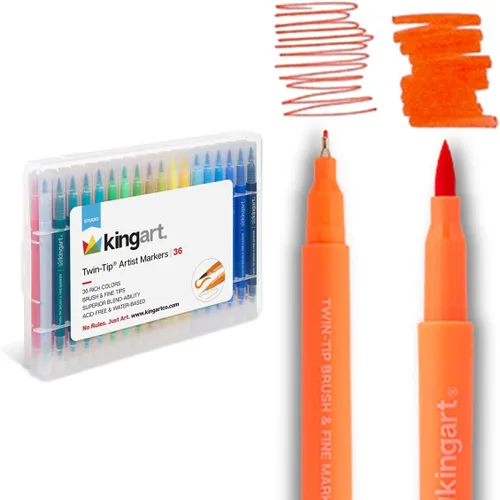 KINGART Juego de marcadores de doble punta para arte, bolígrafos de colores finos y punta de pincel, para dibujo, caligrafía de letras, diario,