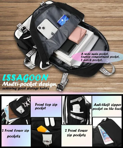 Miniatura 2 de Mochila para mujeres, adolescentes, niños y niñas, resistente al agua, casual, para laptop con puerto de carga USB, bonita bolsa para viajes
