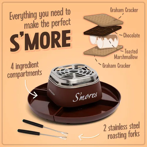 Miniatura 4 de Nostalgia Fabricante de S'mores Eléctrico de Mesa para Interior - Kit de S'mores con Palitos para Asar Malvaviscos y 4 Bandejas para Galletas