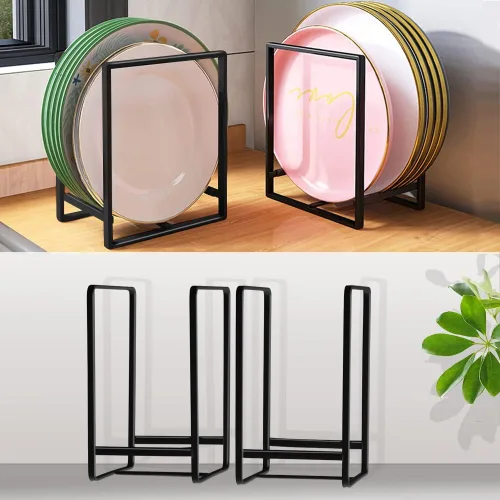 Miniatura 7 de 2PCS Organizador de Soportes para Platos, Estante de Exhibición y Almacenamiento de Platos de Metal para Secado para Gabinete, Mostrador y Armario