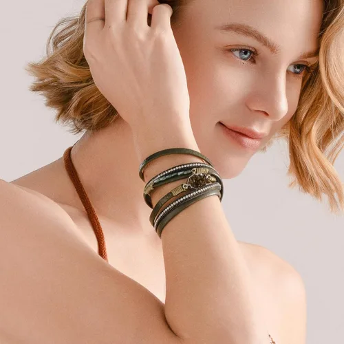 Miniatura 116 de FANCY SHINY - Pulsera de cuero estilo bohemio, pulsera de cuentas de cristal con cierre magnético, regalos de joyería para mujer