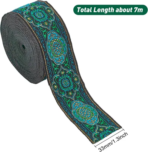 Miniatura 2 de FINGERINSPIRE Cinta jacquard vintage de 7.7 yardas, 1.3 pulgadas, con embriderizada, tela tejida con flecos para accesorios de ropa de bricolaje
