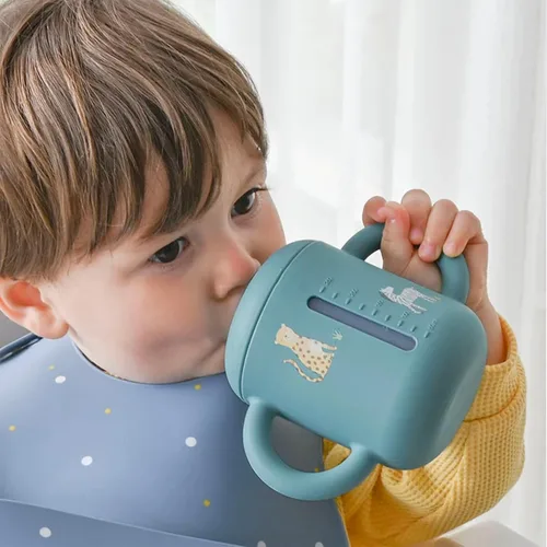 Miniatura 5 de LITTEL RAWR - Vasos de silicona para bebés de 6 meses o más, taza de entrenamiento de 3 etapas para bebés y niños pequeños, boquilla suave y asas