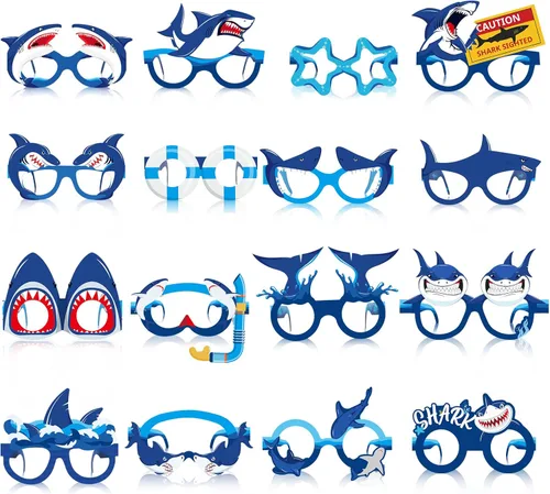 Liliful 32 anteojos de fiesta de tiburón, lentes de papel de tiburón para niños, gafas de océano y mar, gafas de papel de animales del océano,