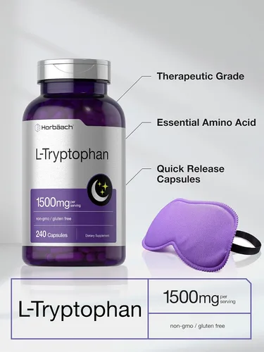 Miniatura 3 de Horbäach Cápsulas L de triptófano de 1500 mg 240 unidades Fórmula nocturna Suplemento sin OMG, sin gluten