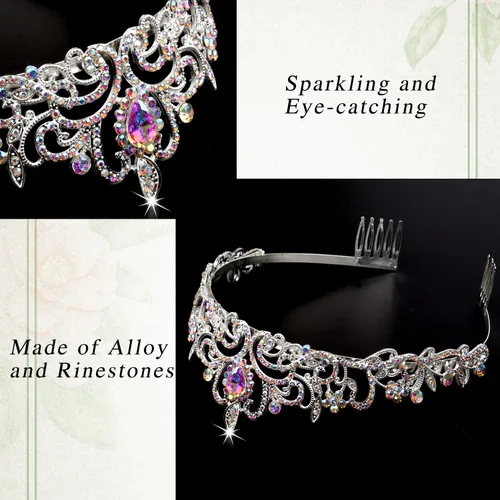 Miniatura 7 de KICOSY 296 956 Tiara y Coronas para Mujeres, 1 unidad (paquete de 1), Cristal Diamante falso