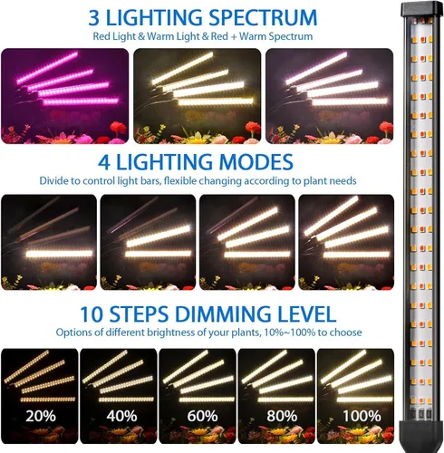 Miniatura 2 de Luces de cultivo para plantas de interior, 4 en 1 luces de espectro completo para plantas de interior con interruptor de encendido/apagado de brillo