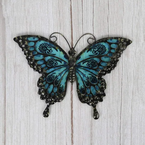 Miniatura 6 de LIFFY Decoración de pared de mariposa de metal, esculturas artísticas de pared de vidrio para exteriores, 12 pulgadas, decoración de jardín colgante