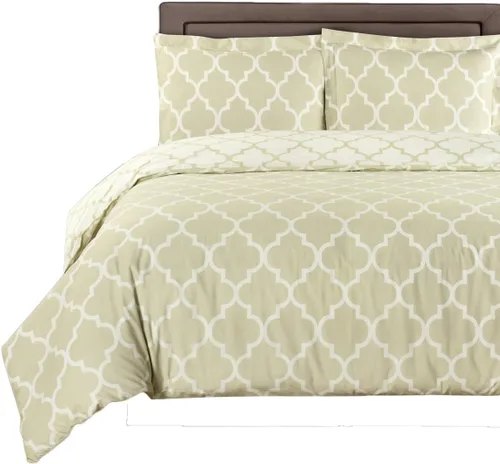 Miniatura 5 de El juego de cama tamaño Queen de 8 piezas color gris meridiano con blanco incluye: juego de funda de edredón de 3 piezas + juego de sábanas de 4