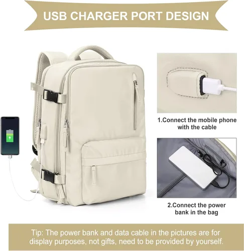 Miniatura 6 de WONHOX - Mochila grande, aprobada para vuelo, unisex, para viajes, trabajo, negocios o laptop, A2-beige A20-beige