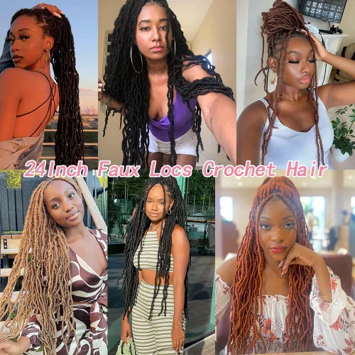 Miniatura 6 de Umylar - Paquetes de 7 rastas sintéticas de ganchillo de 24 pulgadas / 61 cm., extensiones de rastas suaves de diosa, cabello sintético de ganchillo