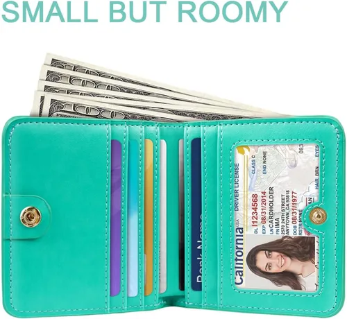 Miniatura 2 de Cartera pequeña con bloqueo RFID para mujer, con bolsillo plegable y compacto, lindo soporte para tarjetas de crédito, ranura para monedas, monedero