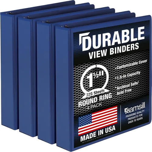 Miniatura 31 de Samsill Carpeta duradera de 0.5 pulgadas, fabricada en los Estados Unidos, carpeta transparente personalizable con anillos redondos, color negro