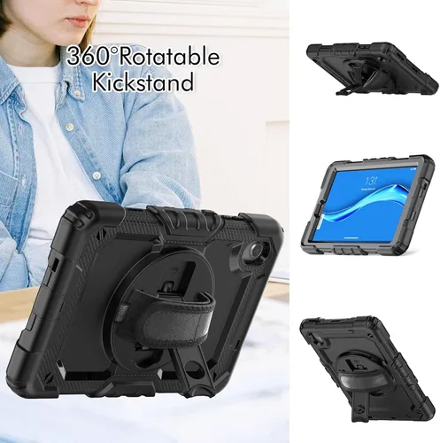 Miniatura 3 de Funda para Lenovo Tab M8 HD 8 pulgadas TB-8505F/8505X/8705F con protector de pantalla de grado militar a prueba de golpes resistente caso con Negro