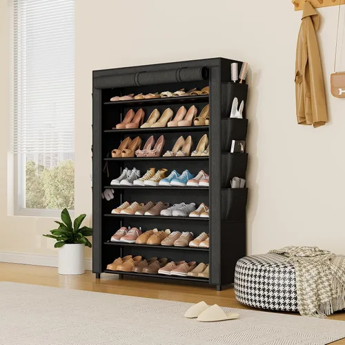Miniatura 8 de VTRIN Zapatero con tapa, organizador de zapatos de 7 niveles para 35-40 pares de zapatos y botas, estante alto de gran capacidad con 8 bolsillos