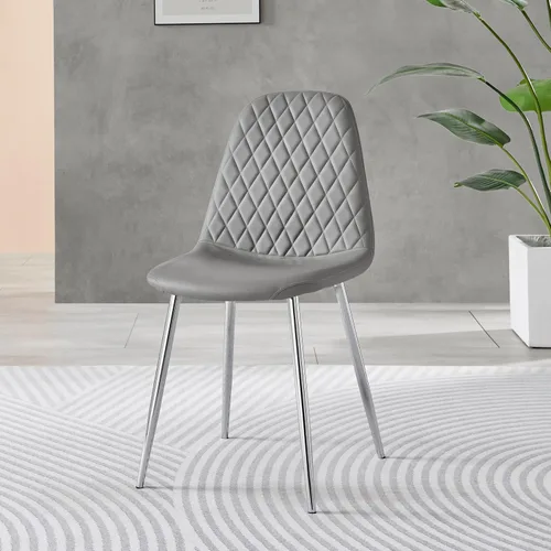 Miniatura 2 de Furniturebox - Juego de 2 sillas de comedor de piel sintética color gris elefante con patas plateadas
