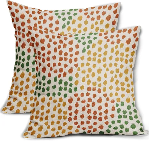 Miniatura 103 de Fundas de almohada marrón y blancas de 18 x 18 pulgadas, juego de 2 almohadas boho grises con lunares, fundas de almohada modernas estampadas