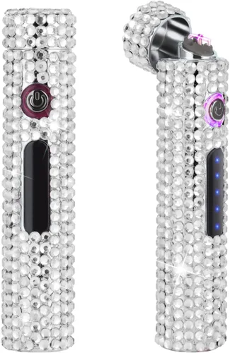 Encendedores eléctricos recargables por USB, mini tira cilíndrica con purpurina brillante, sin llama, resistente al viento, encendedores de plasma