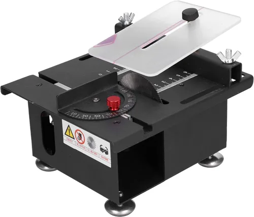 Sierra de mesa Mini 100W, riel deslizante ajustable para carpintería, engranajes de 7 velocidades, corte de 0-90 grados, 0-6000r / min, aleación de