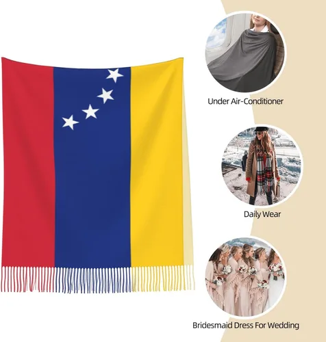 Miniatura 7 de ZGXJJPP Bufanda de gran tamaño con borla para mujer con la bandera de Venezuela, Multicolor