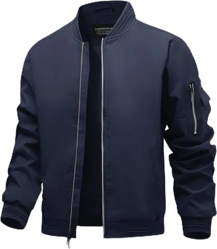 Miniatura 13 de Polu Chaquetas bomber para hombre con bolsillos, chaquetas cortavientos ligeras, cremallera de 2 vías, abrigo casual de negocios para otoño e