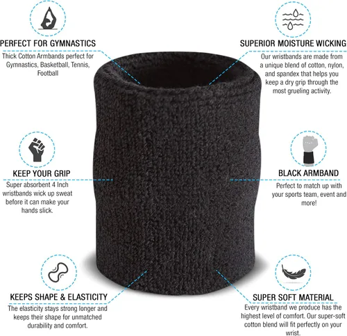 Miniatura 2 de Suddora Muñequeras de Brazo, Bandas Gruesas de Algodón Absorbentes y Transpirables para Entrenamiento, Gimnasia, Baloncesto, Tenis y Fútbol