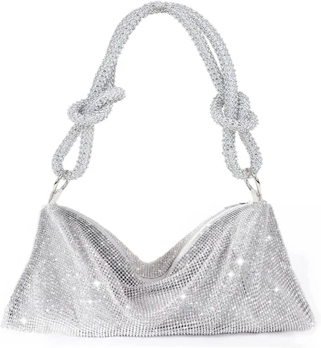 Bolso Hobo con diamantes de imitación para mujer elegante bolso de noche brillante plateado con diamantes de imitación bolso dorado para graduación