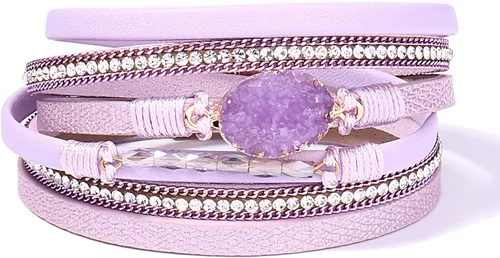 Miniatura 55 de FANCY SHINY - Pulsera de cuero estilo bohemio, pulsera de cuentas de cristal con cierre magnético, regalos de joyería para mujer