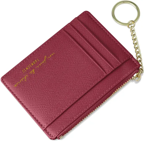 Miniatura 35 de URAQT Cartera para tarjetas de crédito, cartera minimalista de cuero delgado con cremallera, mini protector de tarjeta de crédito, llavero bolsillo