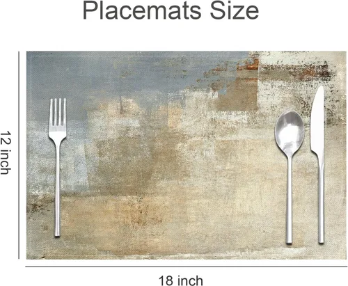 Miniatura 4 de Beige Grey Placemats Place Mats Set of 4 Modern Abstract Art Kitchen Table Mats - Washable Wipeable Linen Cloth Heat Resistant Dining Placemats for