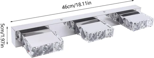 Miniatura 6 de Lámpara de tocador de cristal de 18.1 pulgadas, 3 luces, accesorios de iluminación de baño, lámpara de pared LED cromada moderna sobre espejo