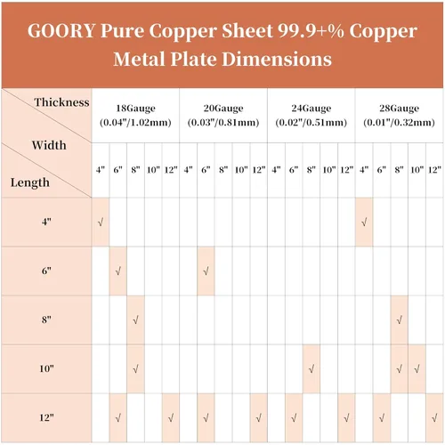 Miniatura 7 de GOORY 3 piezas de chapa de cobre puro - Calibre 20 (0,81 mm) de espesor 6" x 12" Chapa de cobre 99,9%+ - Lámina delgada de doble cara con película