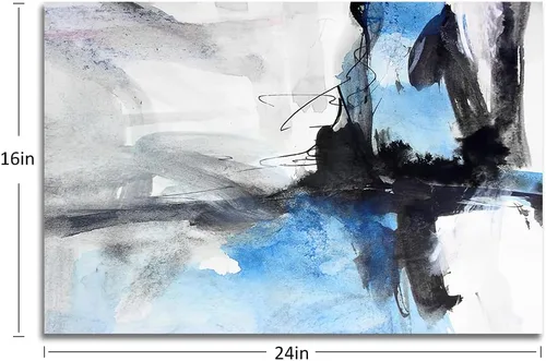 Miniatura 2 de Lienzo abstracto grande para pared, pinturas artísticas modernas de acuarela, fantasía negra y azul, graffiti colorido sobre fondo blanco