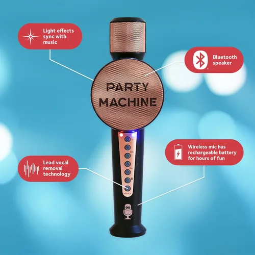 Miniatura 5 de Micrófono de karaoke inalámbrico Singing Machine para niños y adultos, micrófono de fiesta (Oro rosa) - Micrófono portátil Bluetooth de mano