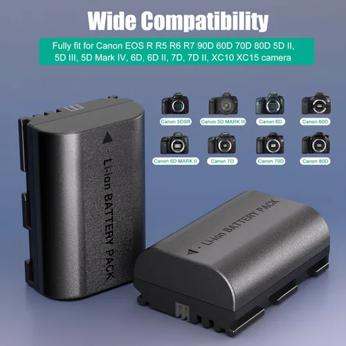 Miniatura 3 de JYJZPB Paquete de 2 baterías LP-E6N compatibles con cámaras Canon EOS R R5 R6 R7 90D 60D 70D 80D 5D II, 5D III, 5D Mark IV, 6D, 6D II, 7D, 7D II