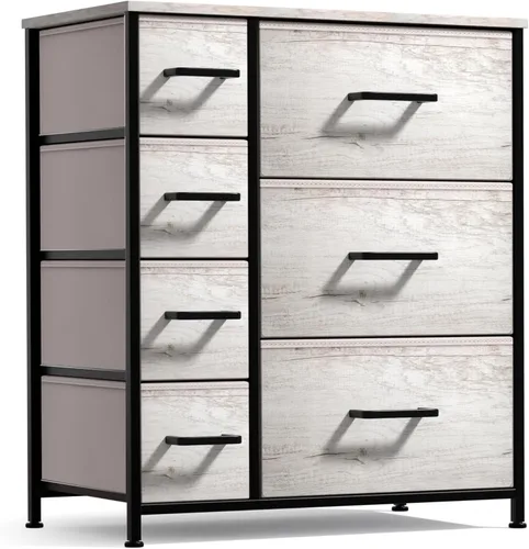 Miniatura 16 de Sorbus - Cómoda con 7 cajones: mueble organizador en torre con marco de acero, parte superior de madera, contenedores de tela fáciles de jalar