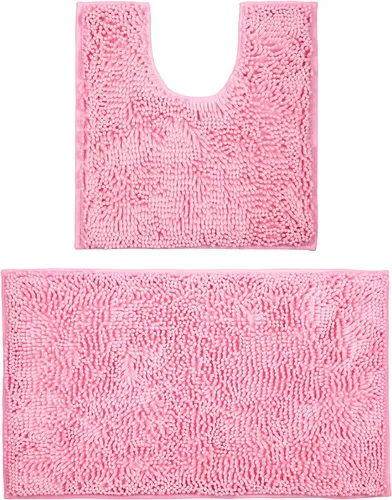 Miniatura 25 de LanYunUmi Juego de 2 alfombras de baño de felpilla chenille antideslizante color gris oscuro, tapete de baño extra suave y absorbente para ducha