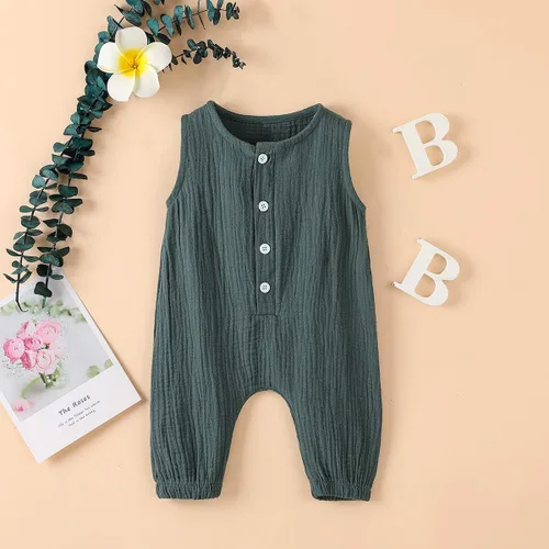 Miniatura 2 de Jumper de algodón y lino sin mangas con volantes para bebé. Ropa de verano.